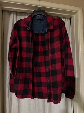 Button-Down Plaid Shirt - Red and Black Buffalo Check